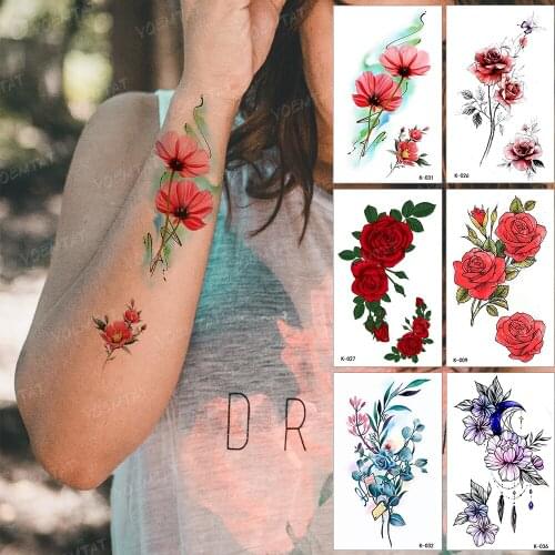 Waterproof Temporary Tattoo Sticker Rose Flower Color Purple Moon Butterfly Tatoo Fake Arm Body Art Tatto Man Woman Child Flash