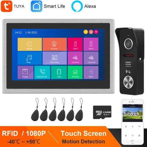 HomeFong WIFI Video Intercom System 10 Inch Touch Screen RFID Doorbell 1080P Motion Detection Record Smart Phone APP Open 2 Lock