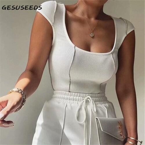 Summer t shirt women 2021 sexy top korean short sleeve tees o neck slim t shirt white green shirts elastic patchwork top black