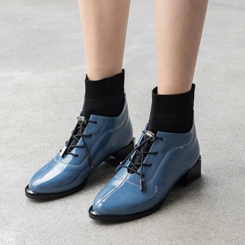 SKLFGXZY Autumn winter Womens boots Genuine leather Short boots Fashion boots lace-up Womens shoes Size 34-43