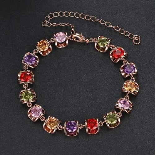 Emmaya Luxury Rose Gold Color Chain Bracelets for Women Ladies Shining Colorful AAA Cubic Zircon Crystal Jewelry