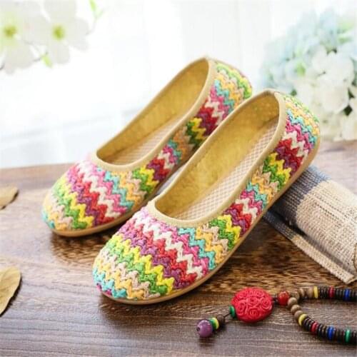 Womens Summer Woven Shoes Ladies Veowalk Handmade Walking Shoes Cute Chinese Embroidered Rainbow Slides Female Designer Sandals