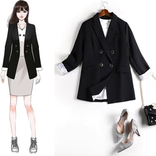 Oversized double breasted suit coat autumn 2020 new fashionable ladys top blazer femme plus size womens tops and blouses 8694
