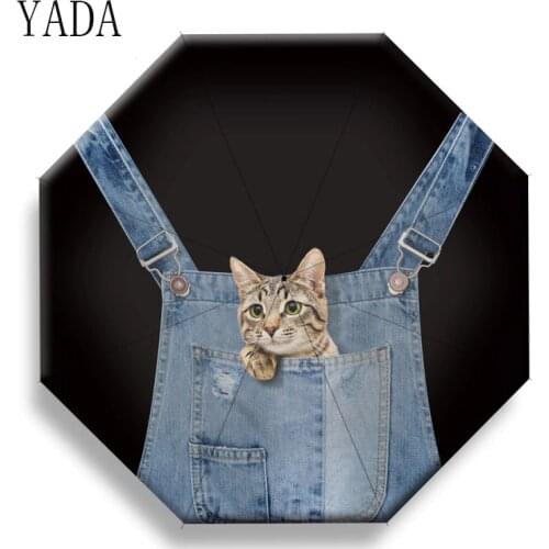 YADA Reflective Stripe Automatic Umbrella Cat Folding Rainy Reverse Umbrellas For Women Men UV Stripe Inverted Umbrella YD200051