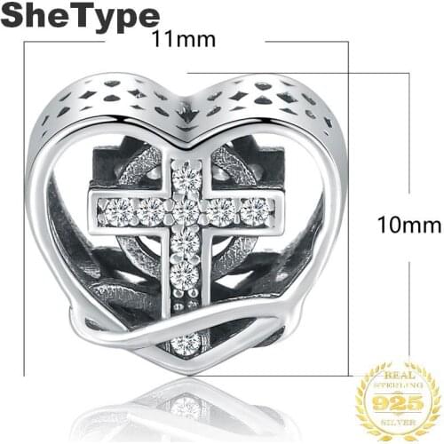 1.1x1.0cm Catholic 2.2g Cross Cubic Zirconia Charm Silver 925 Sterling Silver Heart Shape Charms Jewelry DIY 2019