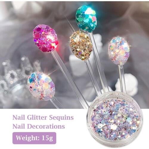 15g Nail Sequins Aurora AB Mermaid Nail Flakes Stunning Pailliette Heart/Butterfly Spring Sticker Decoration Tips