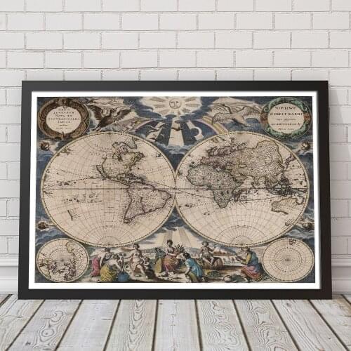 1667 Map of the world Poster Canvas Painting Atlas Antique Map And Prints Plant Wall Art Pictures Living Room Decor