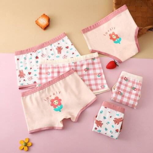 3PCS/Set Baby Panties Floral Print Lattice Girls and Boys Underwear Cotton Flower Cartoon Pink Toddler Panties