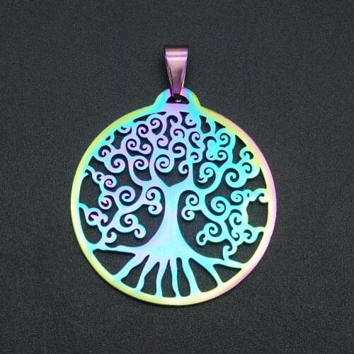 5pcs/lot 100% Stainless Steel Rainbow Tree of Life DIY Charm Pendant Wholesale Jewelry Necklace Charms Custom Service