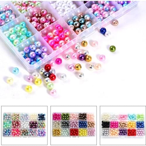 6mm-10mm ABS Colorful Round Pearls DIY Set Mix Color Round Beads with Holes Kit Box for Clothes Decoration B1088