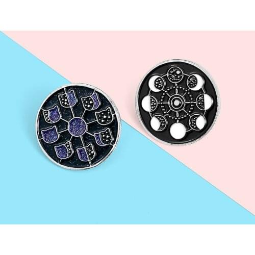 Astrology Enamel Pin Custom Cat Moon Stars Brooches Witchcraft Badge Bag Shirt Lapel Pin Buckle Constellation Jewelry Gift