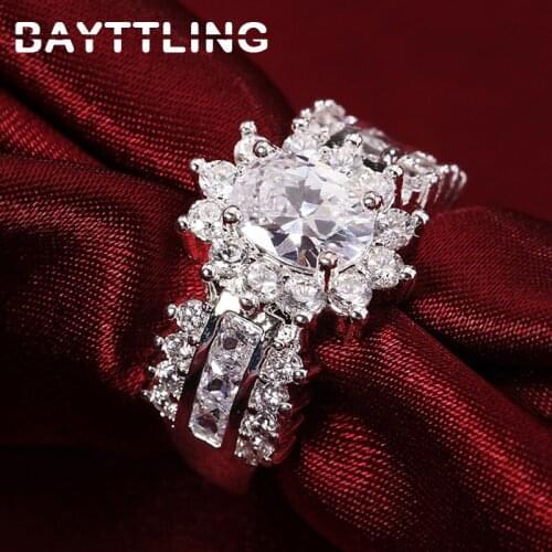 BAYTTLING New 925 Sterling Silver 7/8# AAA Flower Zircon Woman Ring For Lady Fashion Noble Wedding Jewelry Gift