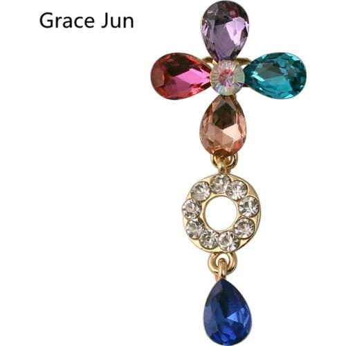 GRACE JUN High Quality Rhinestone Crystal Water Drop Brooches Pin for Women Bridal Wedding Costume Accessory