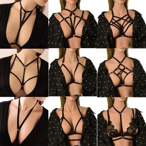 Body Harness Bra Elastic Adjustable Hollow Out Strap Tops Sexy Ladies Underwear Punk Harness Goth Garter Belt goth lingerie