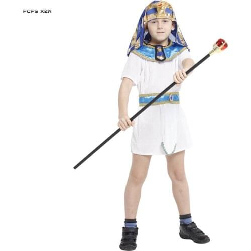 White M-XL Boys Egyptian Pharaoh Cosplay Kids Children Halloween Egyptian traditional King Costumes Carnival Purim Party dress