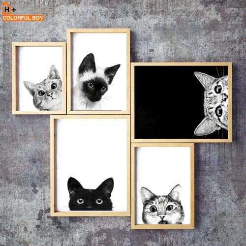 Funny Kitty Cat Black White Kids Nordic Posters And Prints Wall Art Canvas Painting Wall Pictures For Living Room Salon Decor
