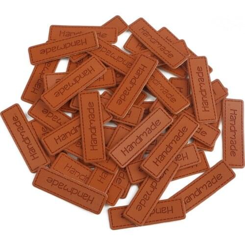 50pcs/lot Hand Made PU Leather Labels Sew-on/Glue-on Tags For Handwork Gifts Leather Tags Handmade For Toy Shoes Garment Labels