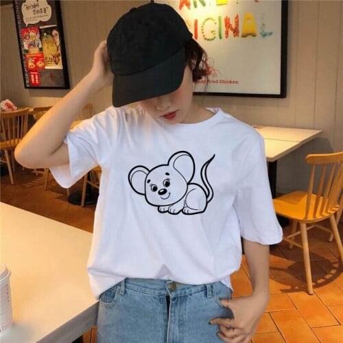 White T Shirts Women Fashion Short Sleeve Animal Graphic Print Casual Kawaii Tee for Girl Aesthetic Streetwear T-Shirt Plus Size