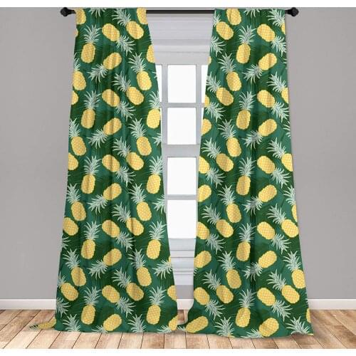 Hawaii Curtains Monochrome Palm Leaves with Exotic Pineapples Blooming Foliage Window Treatments for Living Room Bedroom Decor