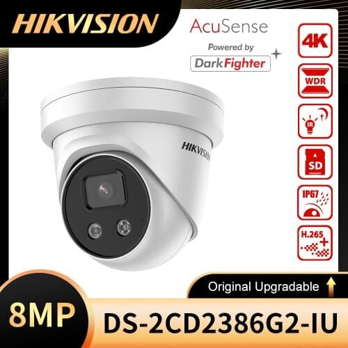 Original Hikvision 8MP DS-2CD2386G2-IU and DS-2CD2386G2-ISU/SL POE IR Built-in Mic AcuSense IPC Fixed Turret Network Camera