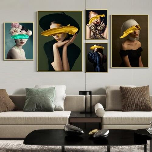 Nordic Art Sexy Woman Cover Face Canvas Art Posters And Prints Flowers Girls Canvas Paintings on the Wall Art Pictures Cuadros
