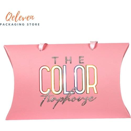 Custom Printing Logo Pink Hair Extensions Wig Box Virgin Bundles Paper Pillow Boxes With Ribbon Hair Packaging Boxes