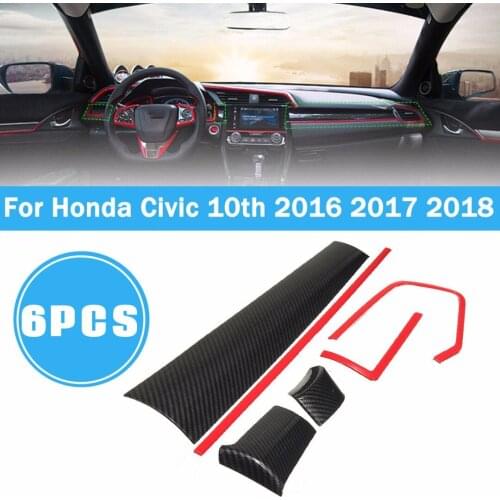 JXLCLYL 6pcs Red ABS Center Console Dashboard Cover Trim For Honda Civic 10th 16-17