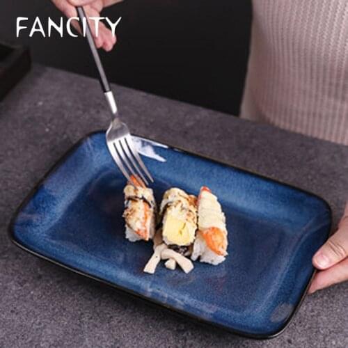 FANCITY Restaurant Creative Ceramic Plate Rectangular Plate Dish Plate Soup Plate Fish Plate Western Food Plate Sushi Plate Dess