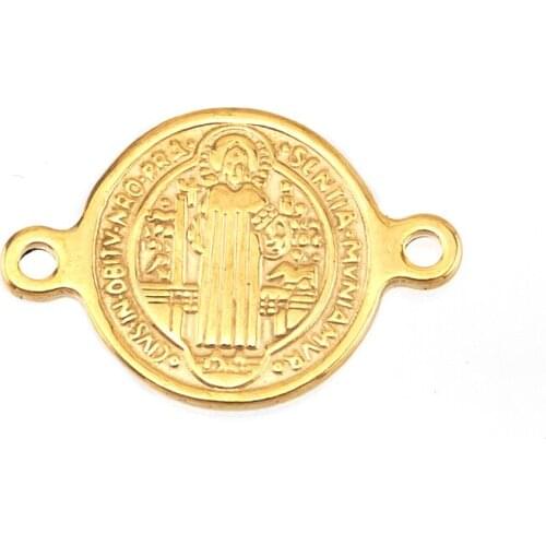 Stainless Steel Saint Benedict Cross Medal Charm Pendant 1/2/3 Hole Metal San Benito Connector Charm Wholesale 50pcs