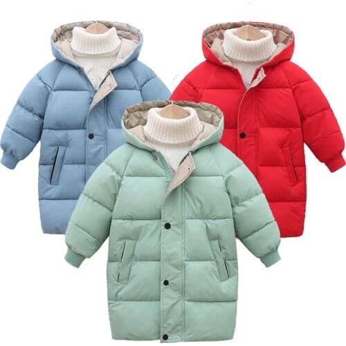 Winter Kids Long Jackets Thicken Cotton Boys Coats Fashion Children Down Cotton Padded Jackets Girls Hooded Parkas For 3-10 Year