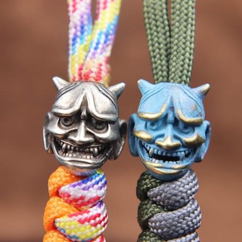 Brass Japanese Prajna Skull Head Knife Beads Paracord Lanyard Charms DIY Ghost Hannya Mask Umbrella Rope Bracelets Accessories