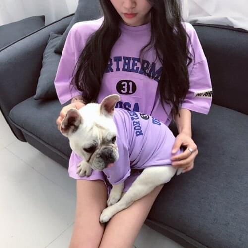 Summer new fashion small pet parent-child T-shirt thin short sleeve cats fadou dogs clothing two foot clothing cotton t-shirt