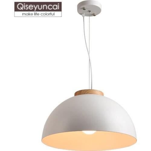 Qiseyuncai Nordic modern minimalist solid wood restaurant single head chandelier creative art semicircular wrought iron lighting