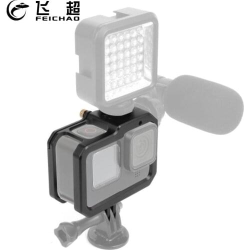 FEICHAO Camera Cage Metal Protective Housing with Dual Cold Shoe Mount 52mm UV Lens Filter Adapter for GoPro 9 Action Camera
