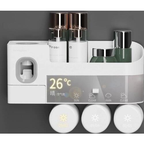 Fashionable Wall-Mounted Non-Perforated Toothbrush Privacy Item Rack Automatic Toothpaste Squeezing Device Bathroom Supplies