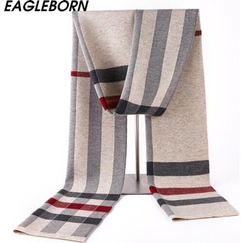 Fashion Scarf Men Winter Plaid High Quality Wool Striped Plaid Knitted Scarf Men Business Winter Warm Scarf luxury Scarf for men