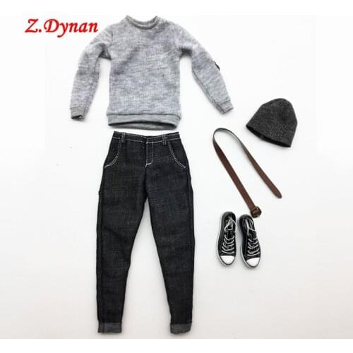 Z.Dynan 1/6 Scale Male Soldier Casual Clothes Set Fashion Sweater Jeans with Belt Hat Shoes Model
