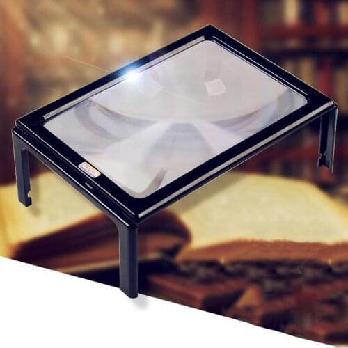 Desktop Magnifier A4 Flat PVC Rectangular Magnifier 3X Magnification Desktop Reading Glass Lens with LED Magnifier