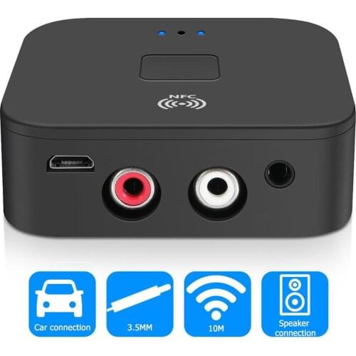 NFC Bluetooth-compatible 5.0 Receiver 3.5mm AUX Support NFC RCA HiFi Wireless Adapter Stream Music Handsfree Call Adapter Dongle