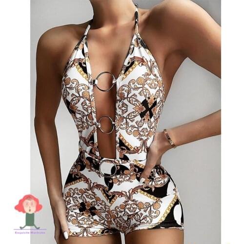 2021 New Summer Women Leopand Swimsuits Bathing Hollow Out Backless Padded Beachwear Lace Up Sexy One Peice Women Swimwear