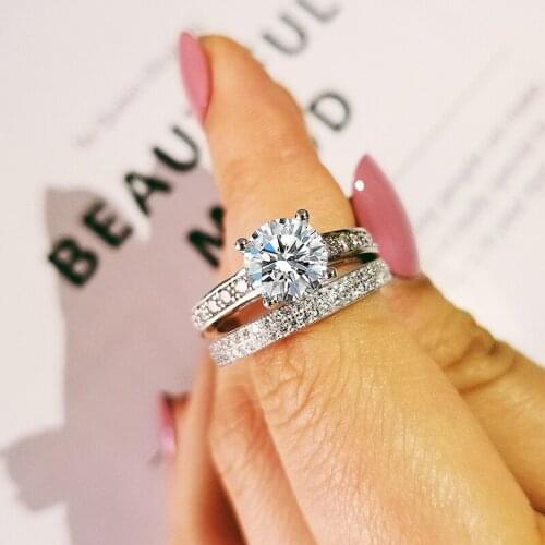 2021 new luxury halo 925 sterling silver wedding ring set for women lady anniversary gift jewelry wholesale Black Friday R5115