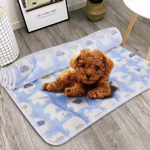 Dog Pads Portable Sleeping Bed Mat Pet Super Soft Blankets Coral Fleece Cute Elephant Prints For Small Medium Dog Cat 1PC 2021