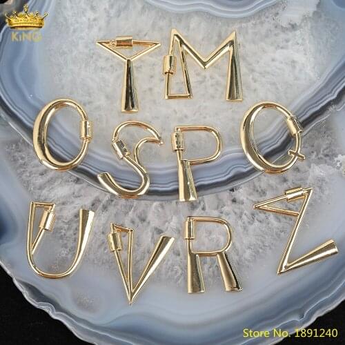 5pcs Gold Copper 26 Capital Letter Screw Clasps Pendant Fashion Jewelry,Letter Carabiner Charms For Bracelet Necklace Making