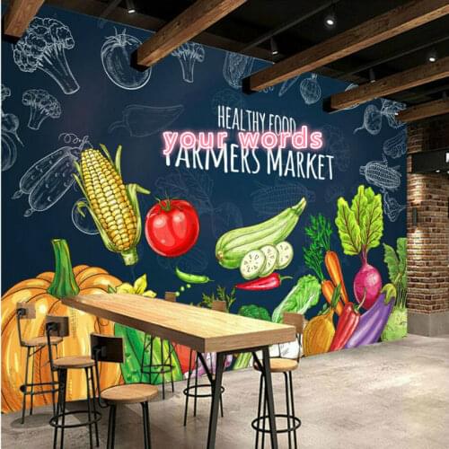 3D Hand-drawn Healthy Food Wallpaper Mural for Fruits Vegetables Supermarket Farmer Market Wall Industrial Decor Wall Paper 3D
