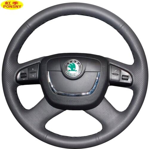 PONSNY Car Steering Covers Case for SKODA Octavia Superb 2010-2012 Hand-stitched Artificial Leather Cover