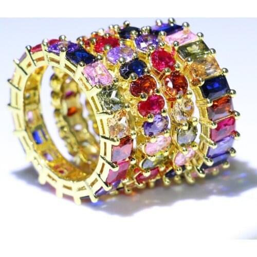 Drop Shipping High Quality Luxury Jewelry 925 Sterling Silver&Gold Fill Multi Color 5A CZ Eternity Women Wedding Band Ring Gift
