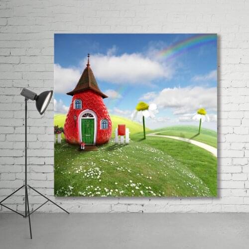 Psychedelic Cartoon Mushroom Home Forest Landscape Child Party Backdrop Photo Studio Props Photography Background Vinyl