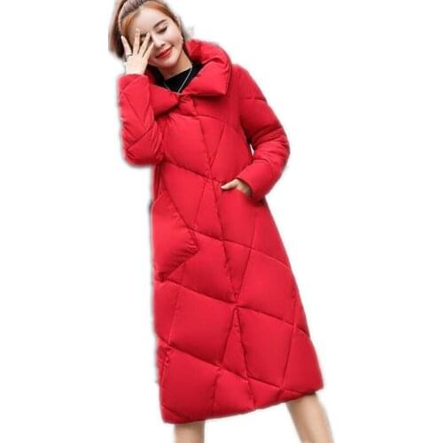 Long Winter Women Down Jacket 2019New Arrival Fashion Plus Size 3XL Women Parkas Female Turn-Down Collar Button Winter CoatsQ659
