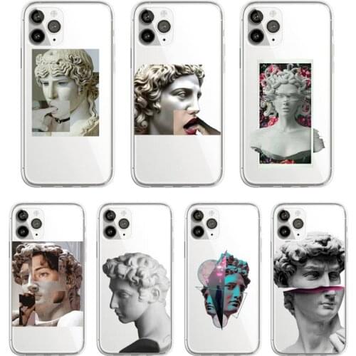 Luxury Abstract Art Statue Phone Case Transparent for iPhone 11 12 mini pro XS MAX 8 7 6 6S Plus X 5S SE 2020 XR