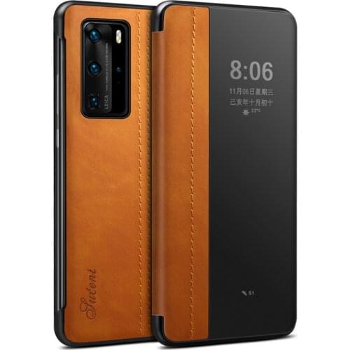 Luxury Retro Pu Leather Flip Smart Window Opening Case For Huawei Mate 30 Ultra-thin Business Capa Fundas For Huawei P40 Pro